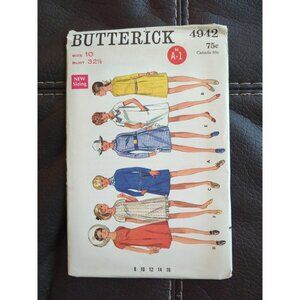 4942 BUTTERICK 1960's Misses One Piece ALine Dress Sewing Pattern Size 10 UC FF